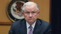 US Attorney General Jeff Sessions speaks about organized gang violence at the Department of Justice, April 18 in Washington, DC. Sessions spoke during a meeting of the Attorney General's Organized Crime Council and Organized Crime Drug Enforcement Task Forces.