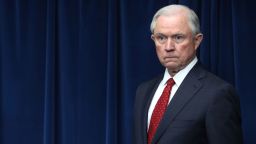 Attorney General Jeff Sessions prepares to give remarks related to a reconstituted travel ban during a news conference at the U.S. Customs and Borders Protection headquarters, on March 6 in Washington, DC. 