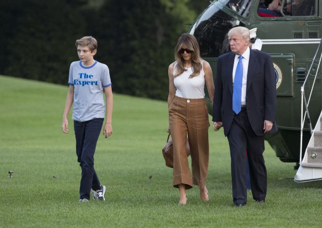 The Trumps arrive at the White House with their son, Barron, in June 2017. Melania and Barron <a href="index.php?page=&url=http%3A%2F%2Fwww.cnn.com%2F2017%2F06%2F09%2Fpolitics%2Fmelania-trump-white-house-move%2Findex.html" target="_blank">were moving in.</a> They had spent the last few months in New York so Barron could finish out his school year.