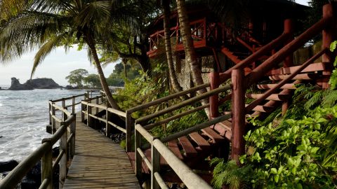 Bom Bom Resort on Príncipe Island features 19 beach bungalows surrounded by tropical forest.