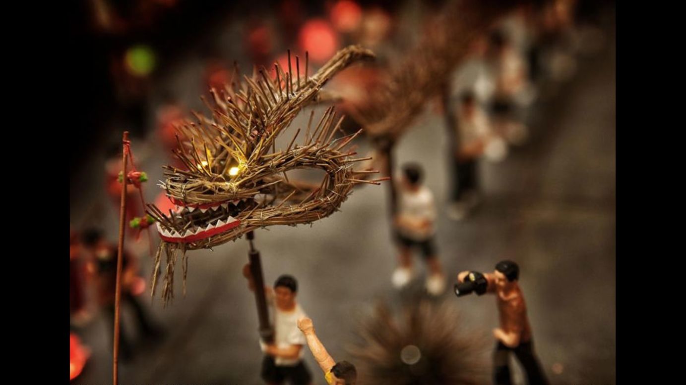 With mesmerizing attention to detail, Lai adds miniature lights to the dragon's eyes for dramatic effect.