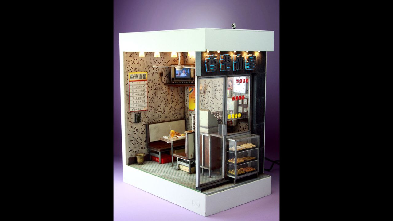 Chan and Lai showcase traditional Hong Kong dishes like char siu fan (barbecued pork over rice), iced lemon tea and pineapple buns in this cafe replica that took one month to complete.