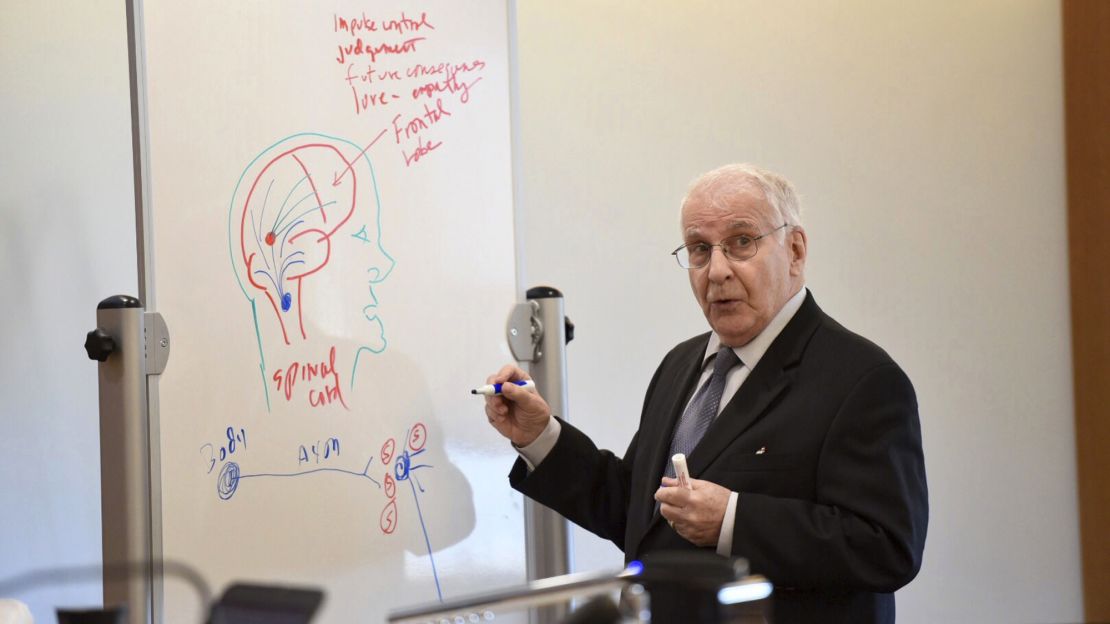 Dr. Peter Breggin uses a whiteboard to illustrate a point Monday at Michelle Carter's trial.