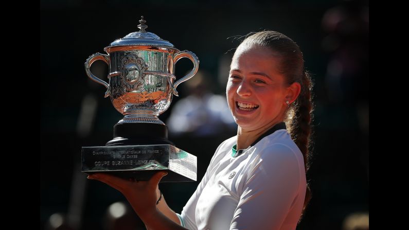 Jelena Ostapenko poses with her trophy after winning the French Open on Saturday, June 10. It was <a href="index.php?page=&url=http%3A%2F%2Fwww.cnn.com%2F2017%2F06%2F10%2Ftennis%2Ffrench-open-women-final-halep-ostapenko%2Findex.html" target="_blank">the first Grand Slam title</a> for Ostapenko, a 20-year-old Latvian who defeated Simona Halep in the final. 