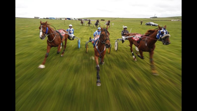 Harness racers compete in Matlock, England, on Sunday, June 11.
