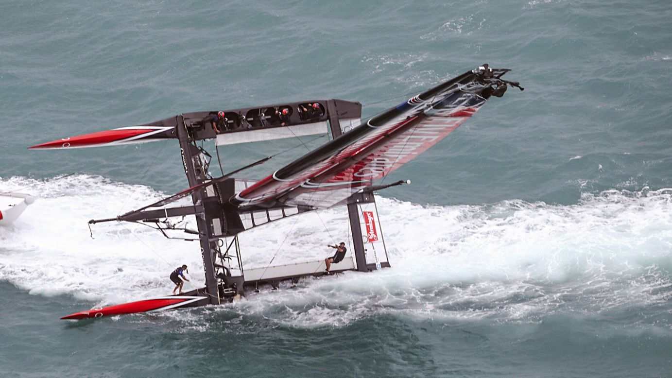 The catamaran of Emirates Team New Zealand <a href="http://www.cnn.com/2017/06/07/sport/emirates-team-new-zealand-capsize-americas-cup/index.html" target="_blank">capsizes</a> at the start of an America's Cup semifinal on Tuesday, June 6. The team lost the point but still went on to win the Challenger playoffs.