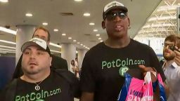 CNN spotted former NBA star Dennis Rodman at Beijing International Airport en route to Pyongyang, where he declined to answer questions.
