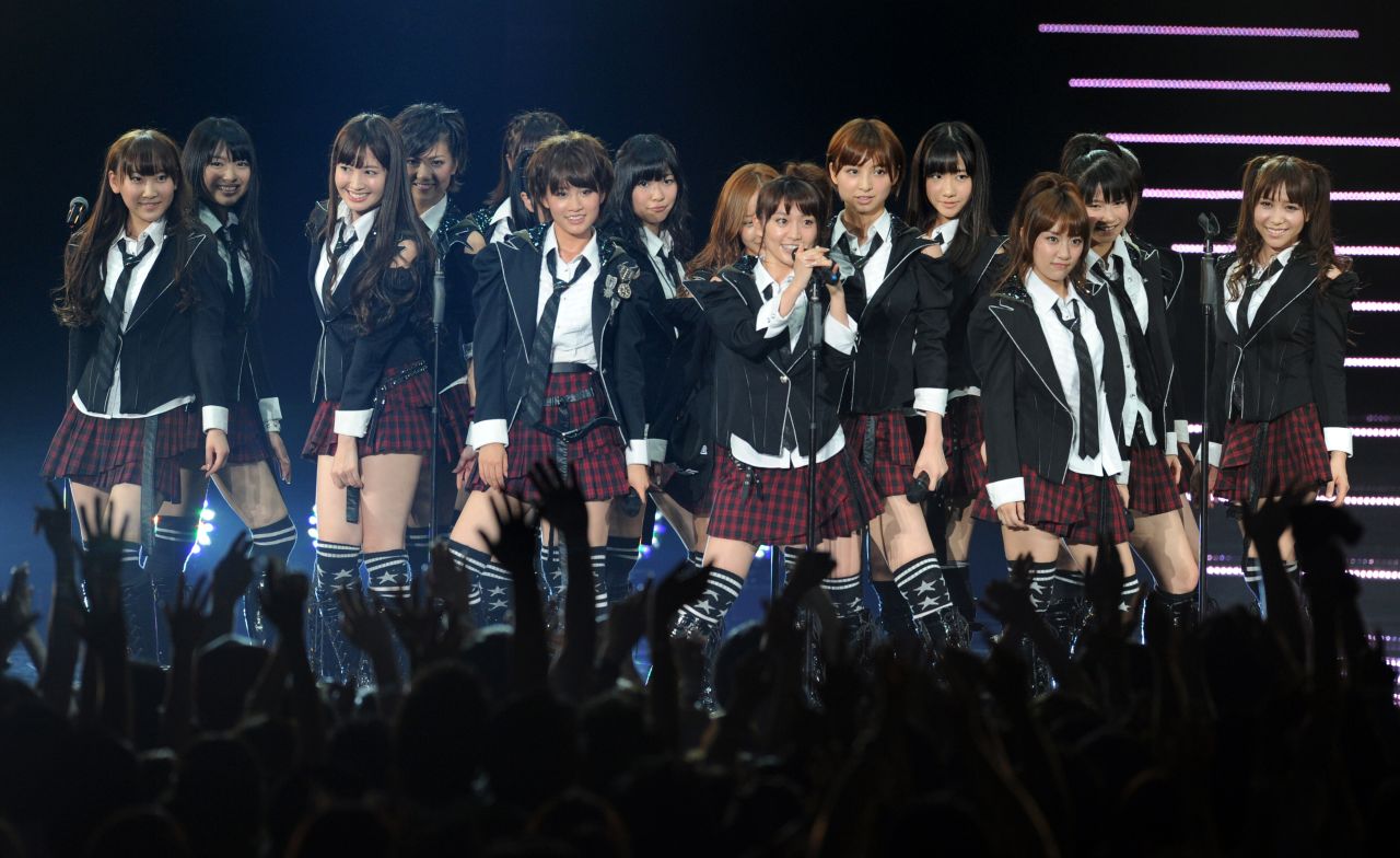 The Japanese pop group AKB48 at the charity concert MTV Video Music Aid Japan at Chiba City in suburban Tokyo on June 25, 2011. 