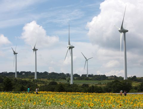 Japan is looking into new ways to power the country. Pictured here, a J-Power wind farm in Koriyama City.