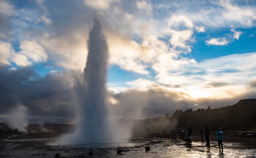 <strong>Haukadalur geysers</strong> -- The Great Geysir erupts only sporadically but nearby Strokkur geyser shoots steam and boiling water up to 30 meters every 10 minutes or so. The natural phenomenon is a reminder of the geothermal energy that powers this island. 