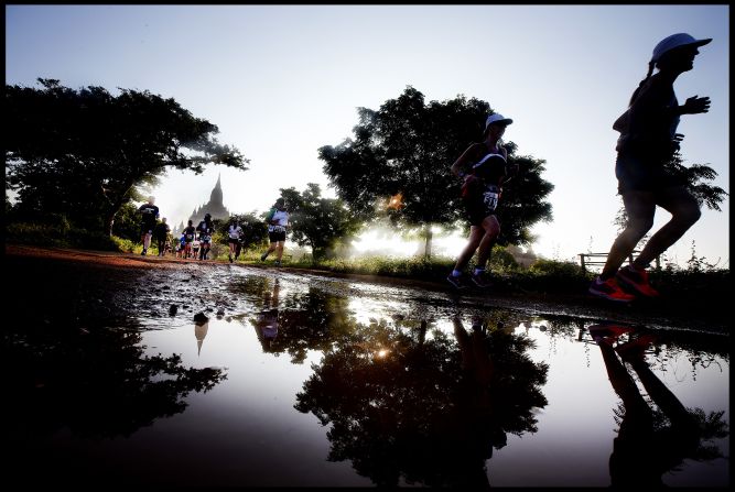 Blue skies, verdant pastures, and red-brick pagodas -- the Bagan Temple marathon is a sight to behold. 