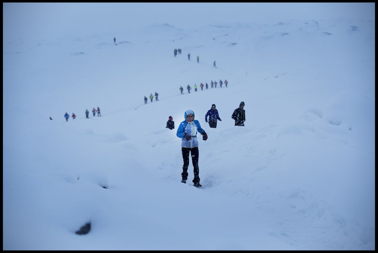 Biting winds mean temperatures can be as low as -15 degrees on the Greenland Ice Sheet, while the icy surface also makes life hard for the runners. 