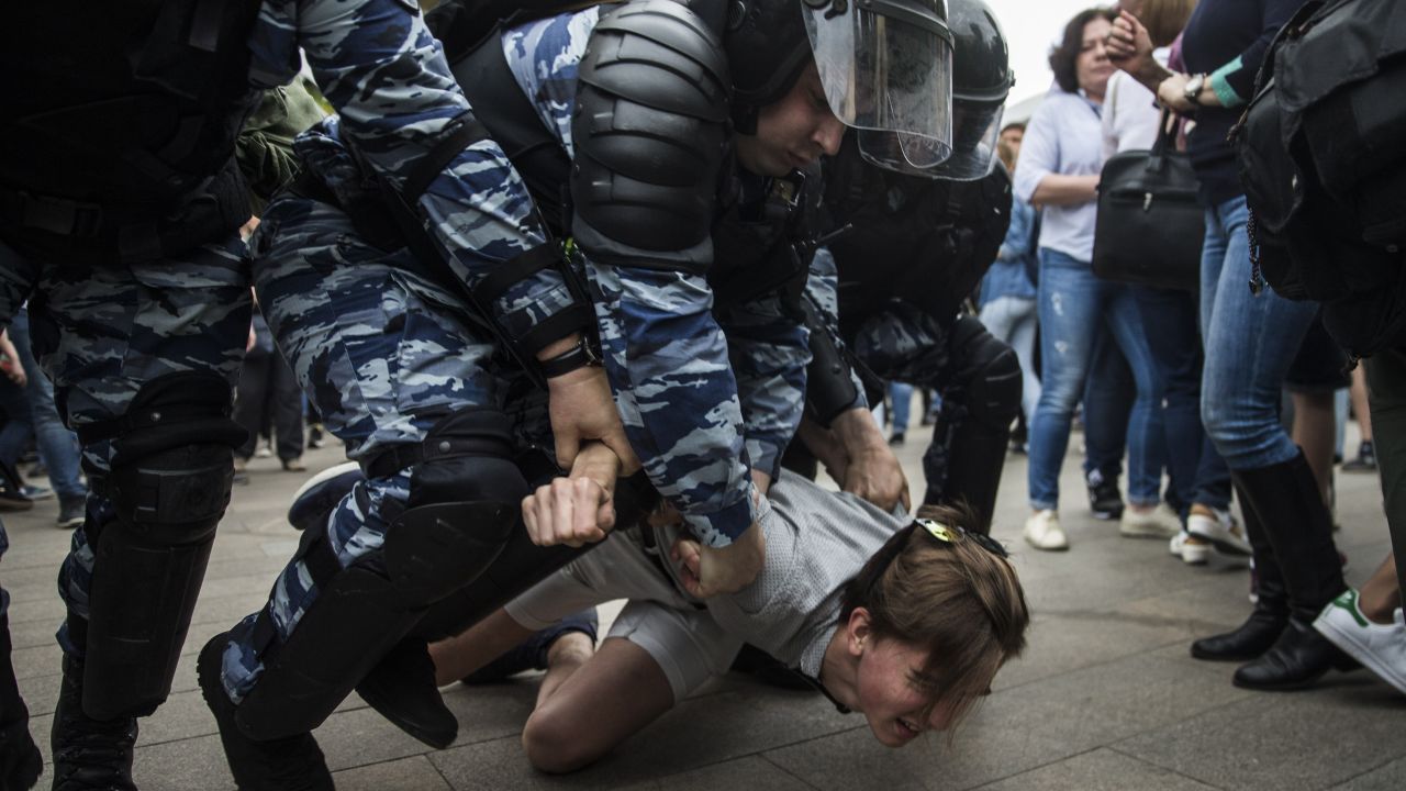 Ivan Avdeev says he'll contine to protest, despite being slammed to the ground by police in Moscow on Monday. 