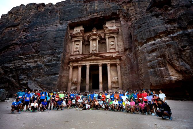 Competitors from 2015 stand before the ancient ruins carved out of the red sandstone mountains. Dating back to 4 BC, the city was once home to the Nabataean tribe. 