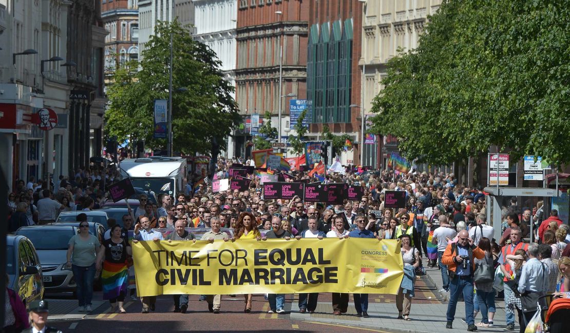 This march in Belfast in 2015 saw thousands call for same sex marriage.