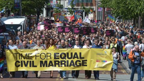 This march in Belfast in 2015 saw thousands call for same sex marriage.