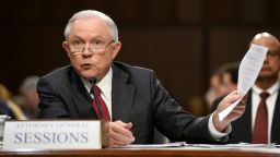 Attorney General Jeff Sessions testifies during a US Senate Select Committee on Intelligence hearing on Capitol Hill in Washington, DC, June 13, 2017.
US Attorney General Jeff Sessions vehemently denied Tuesday that he colluded with an alleged Russian bid to tilt the 2016 presidential election in Donald Trump's favor.