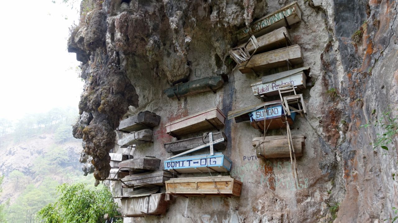 Cliff burial site in Sagada, Luzon in the Philippines.