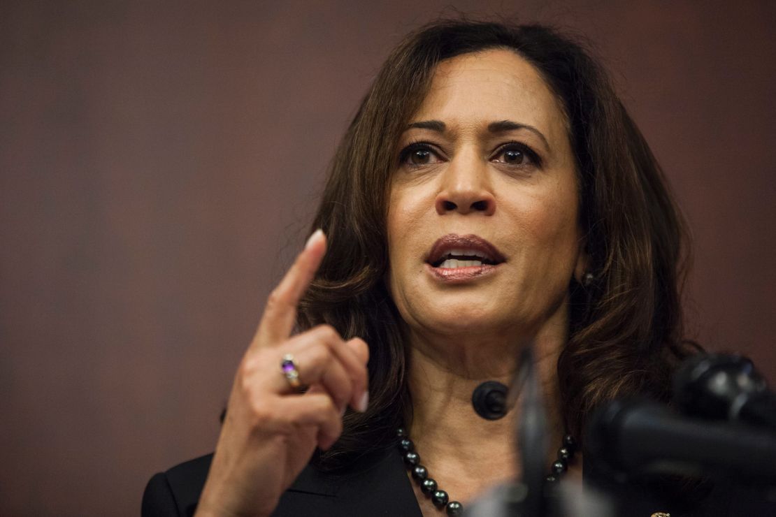 Sen. Kamala Harris speaks during a news conference on Capitol Hill on March 28, 2017 in Washington, D.C.