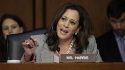 Sen. Kamala Harris, questions Attorney General Jeff Sessions testifies before the Senate Select Committee on Intelligence about his role in the firing of FBI Director James Comey and the investigation into contacts between Trump campaign associates and Russia, on Capitol Hill in Washington, Tuesday, June 13, 2017.