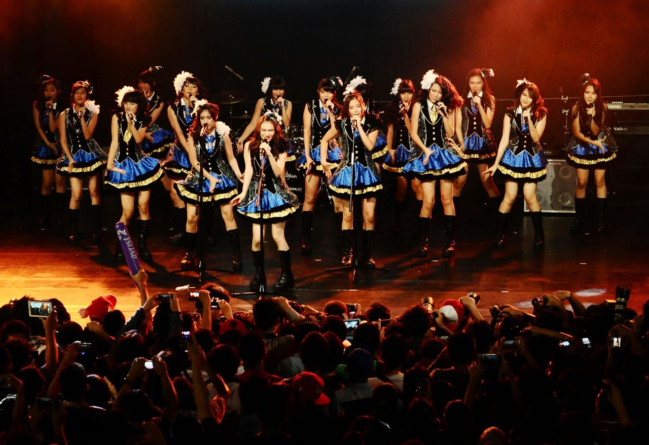 JAKB48 sister group JKT48 performs at the Jakarta International Java Jazz Festival on March 1, 2014 in Jakarta, Indonesia. 