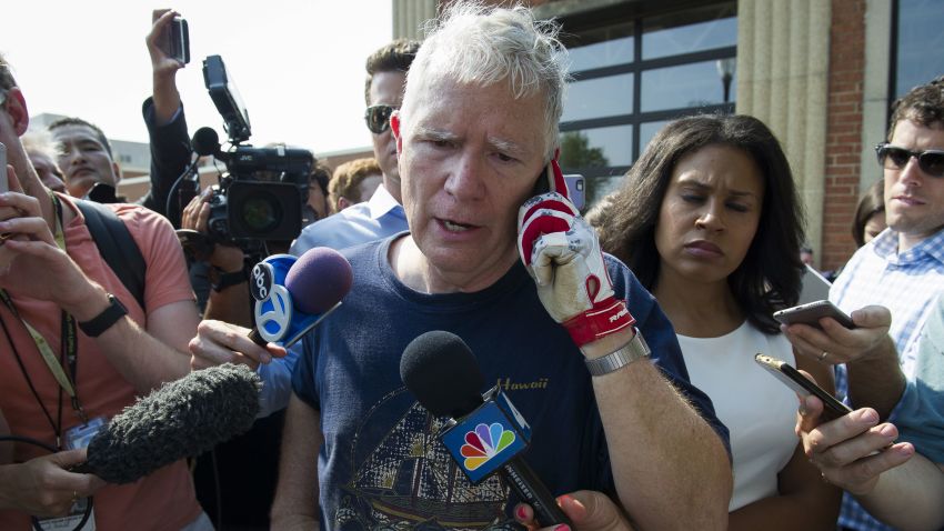 Alabama Representative Mo Brooks meets with reporters in Alexandria, Virginia on Wednesday, June 14, after House Majority Whip Steve Scalise of Louisiana was shot by a rifle-wielding gunman at a congressional baseball practice just outside of Washington.