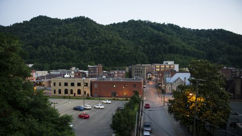 Dusk falls on the town of Logan, West Virginia, in the southern coalfields region of the state.