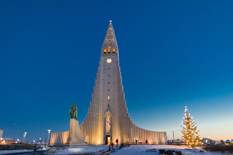 <strong>Hallgrímskirkja</strong> -- This Lutheran church is one of the most prominent landmarks in Reykjavík. Standing 74.5 meters tall, it took 41 years to build and was finished in 1986. It's made out of concrete and the design was inspired by the shapes of lava cooling into columns. 