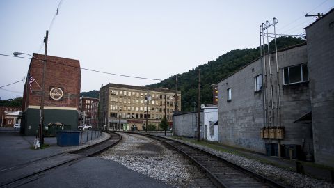 A railroad that runs through the town of Logan, West Virginia.