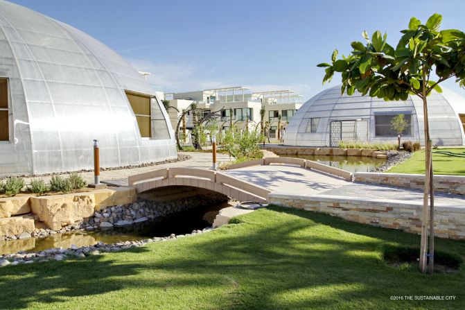 The Sustainable City is a 2-million square foot mixed use site in Dubai containing 500 residences, parks, retail, office, leisure and communal space, as well 11 biomes used to grow food for the community.