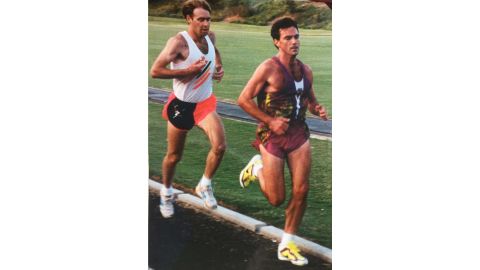 Running with the Mind coach Marty Kibiloski, right, runs a race at 31 years old. He's now 57.