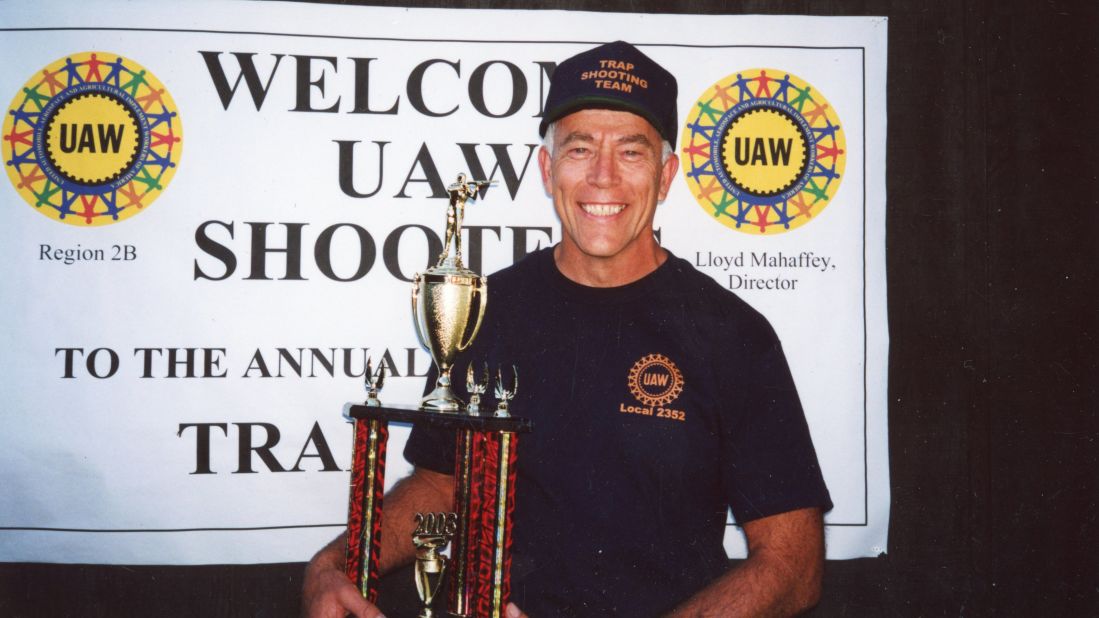 An undated photo of Linro Meade winning the area UAW worker's clay trap shooting tournament. He worked in a factory that made rubber parts for cars. 