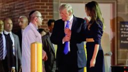 President Donald Trump and first lady Melania Trump talk with Dr. Ira Y. Rabin, left, after visiting MedStar Washington Hospital Center in Washington, Wednesday, June 14, 2017, where House Majority Leader Steve Scalise of La. was taken after being shot in Alexandria, Va., during a Congressional baseball practice. (AP Photo/Pablo Martinez Monsivais)