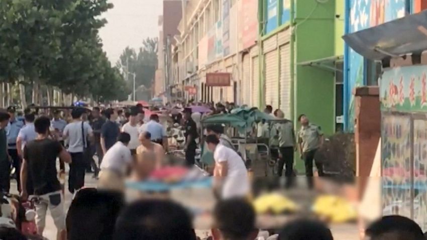 At least seven people were killed and 66 were injured, including children, in a blast Thursday near a kindergarten in eastern China, according to Chinese state media.
Two people died at the scene in Fengxian and five died at the hospital, Chinese Central Television reported. Nine are in serious condition, according to CCTV. It's not clear if children were among the dead.