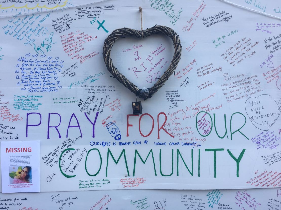 Messages of hope written on a poster near Grenfell Tower. 