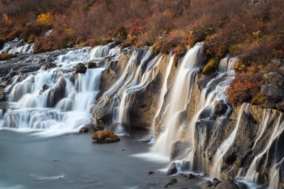 <strong>Hraunfossar -- </strong>The lava flowed from an eruption from a volcano lying under the Langjökull glacier. The water drains into the Hvítá river.