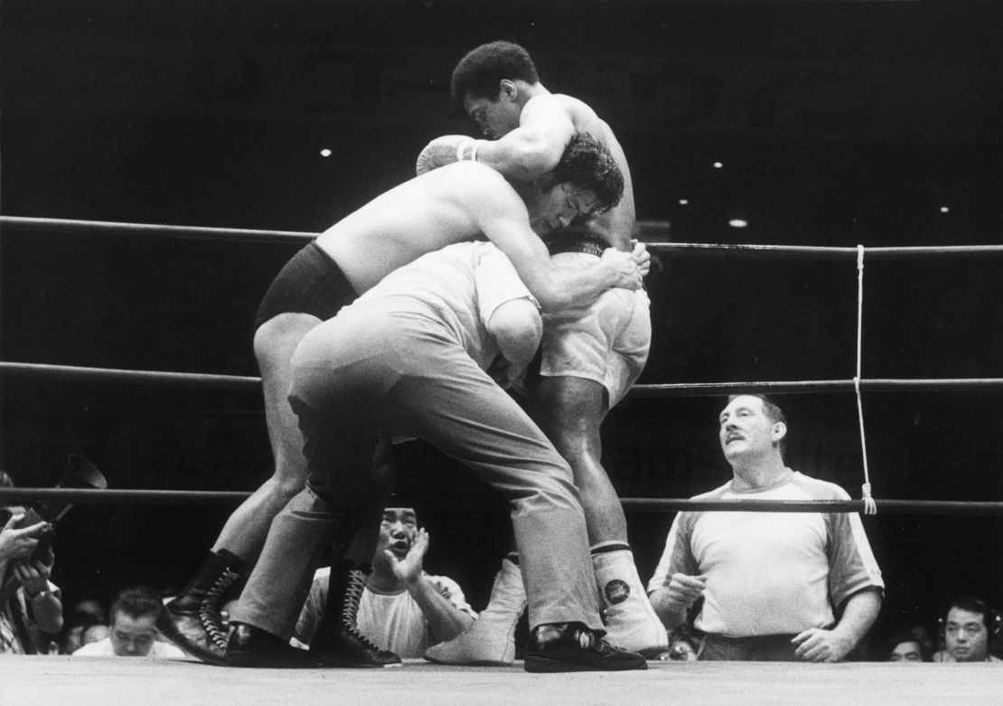 Heavyweight boxer Muhammad Ali fought the champion Japanese wrestler Antonio Inoki at Budokan Hall in Tokyo, on 26th June 1976.