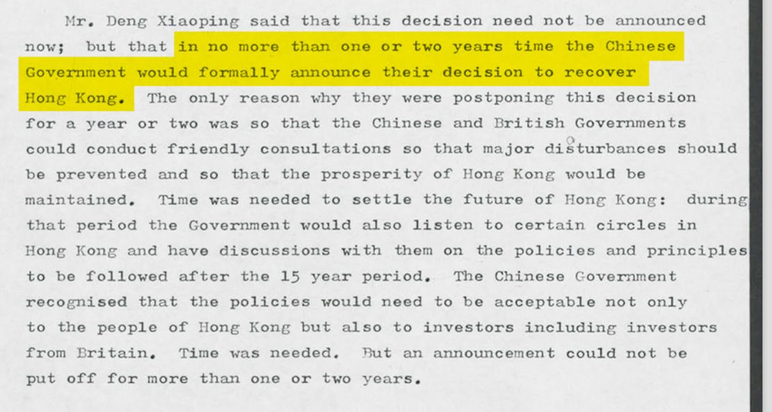 Chinese paramount leader Deng Xiaoping warned British Prime Minister Margaret Thatcher in September 1982 Beijing was becoming impatient over the unresolved issue of Hong Kong's future. Original image altered for clarity. 