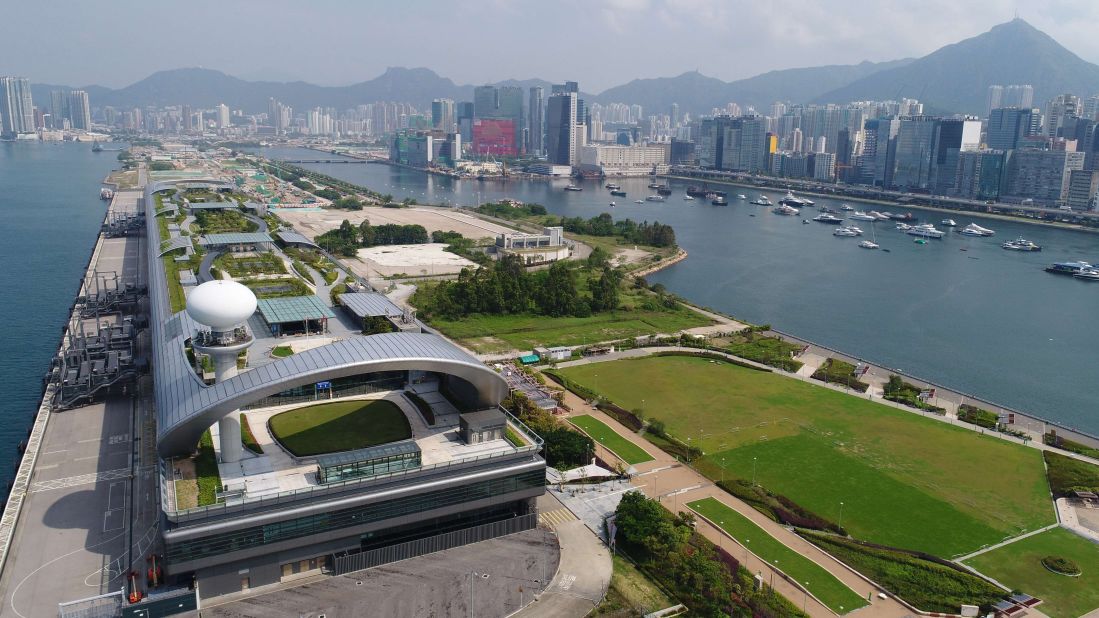 Aerial photo taken on May 17, 2017 shows the Kai Tak Cruise Terminal Park on the former location of the airport. 
