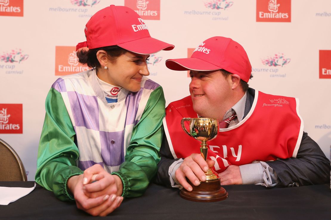 Michelle Payne with brother Stevie after her Melbourne Cup success.