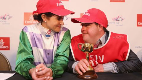 Michelle Payne with brother Stevie after her Melbourne Cup success.