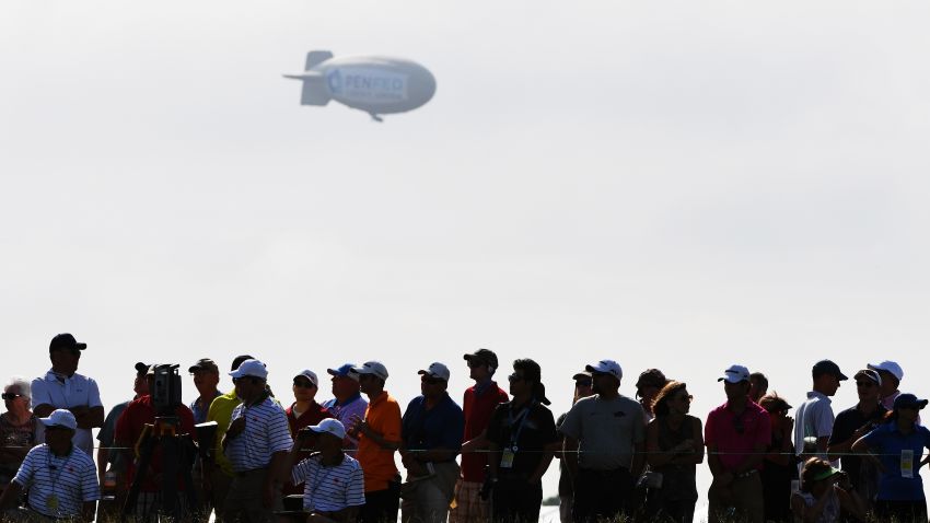 HARTFORD, WI - JUNE 15:  A blimp floats over the crowd during the first round of the 2017 U.S. Open at Erin Hills on June 15, 2017 in Hartford, Wisconsin.  (Photo by Ross Kinnaird/Getty Images)