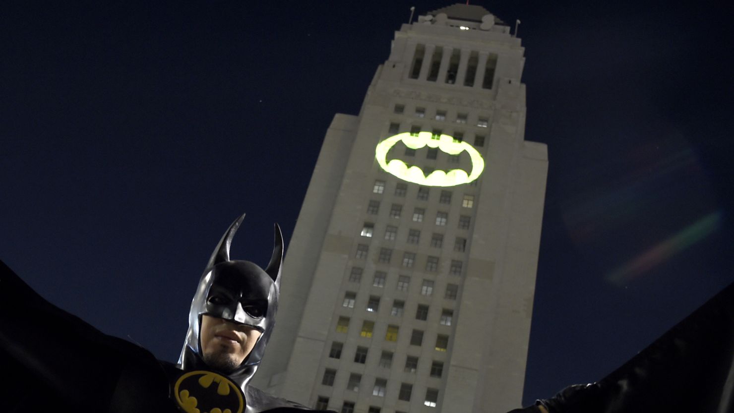 The Bat-signal was displayed in tribute to West's portrayal of the "Bright Knight."