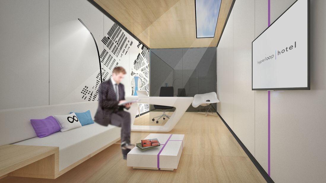 <strong>Inside the Hyperloop Hotel </strong>-- Siebrecht's hotel would be a series of transportable repurposed, spacious shipping containers, decked out with modern hotel luxuries.