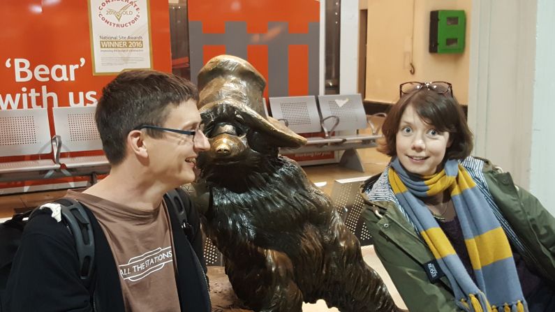 <strong>The couple visiting every British station -- </strong> Marshall and Pipe also made a stop at the iconic London Paddington station, the namesake of Michael Bond's fictional Paddington Bear.