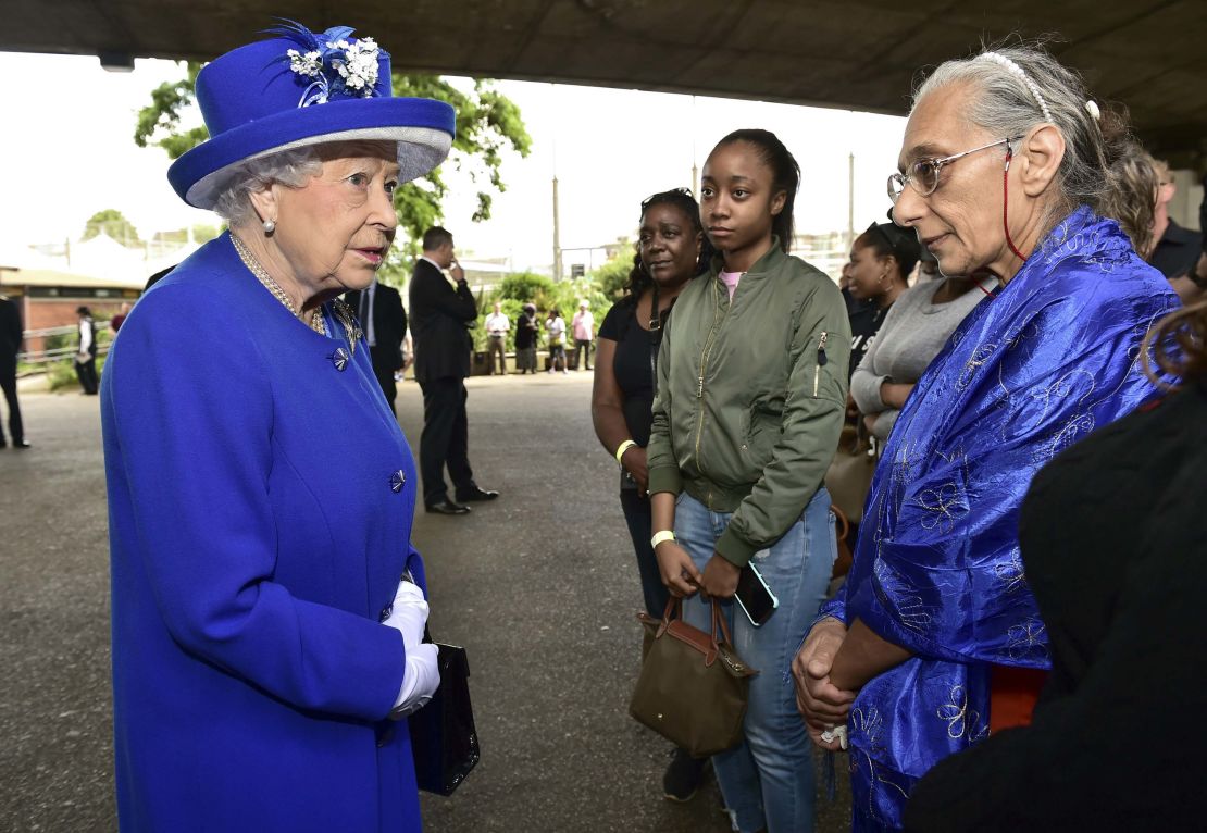 Queen Elizabeth II meets members of the community affected by the fire at Grenfell Tower in west London.