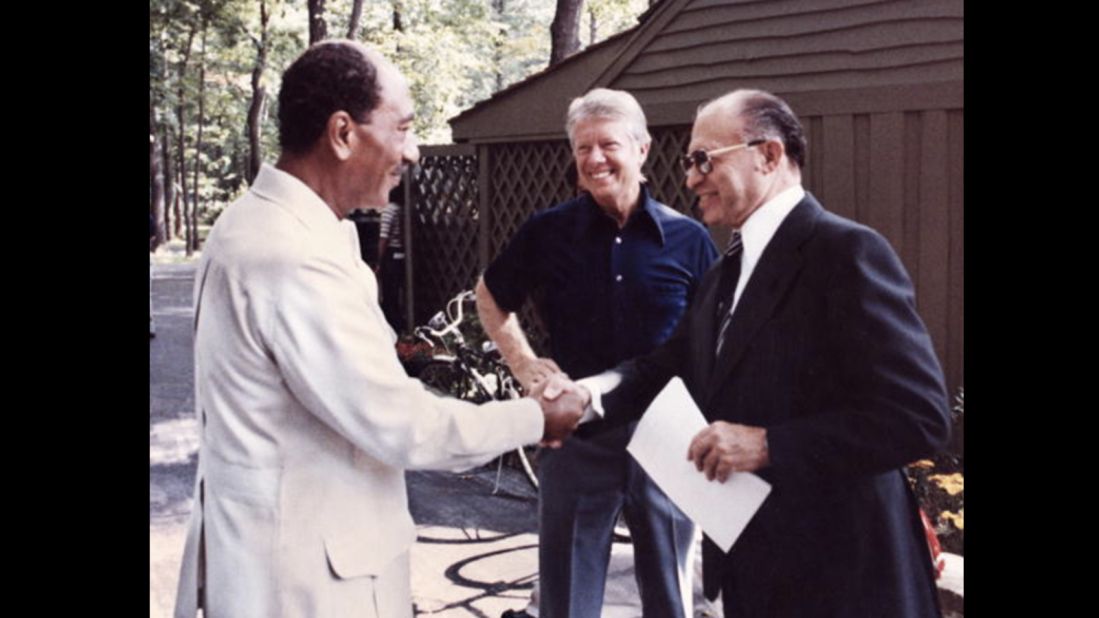 President Jimmy Carter, Egyptian President Anwar Sadat and Israeli Prime Minister Menachem Begin are at the Camp David Peace Talks in September 1978. 