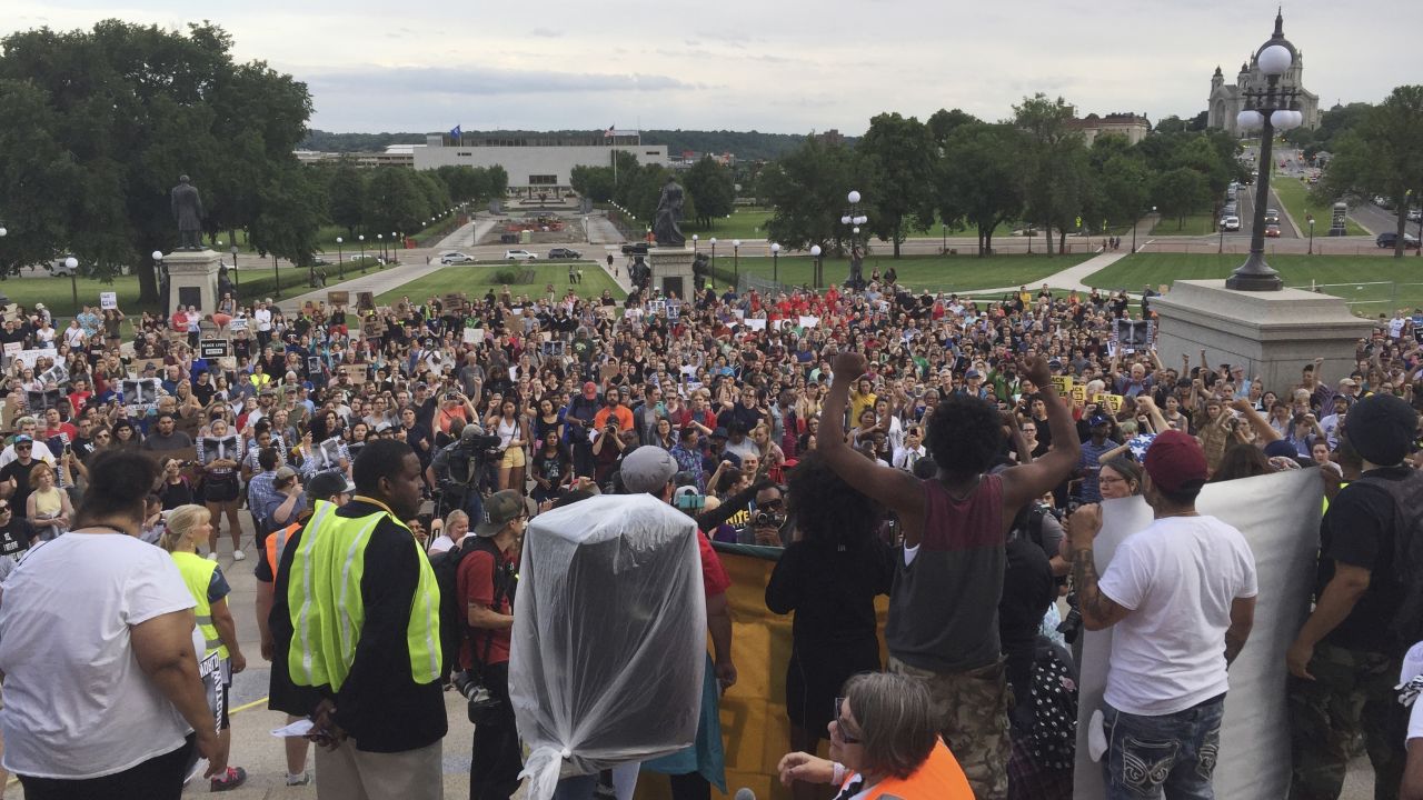 Protesters gather outside the state Capitol in St. Paul, Minnesota.