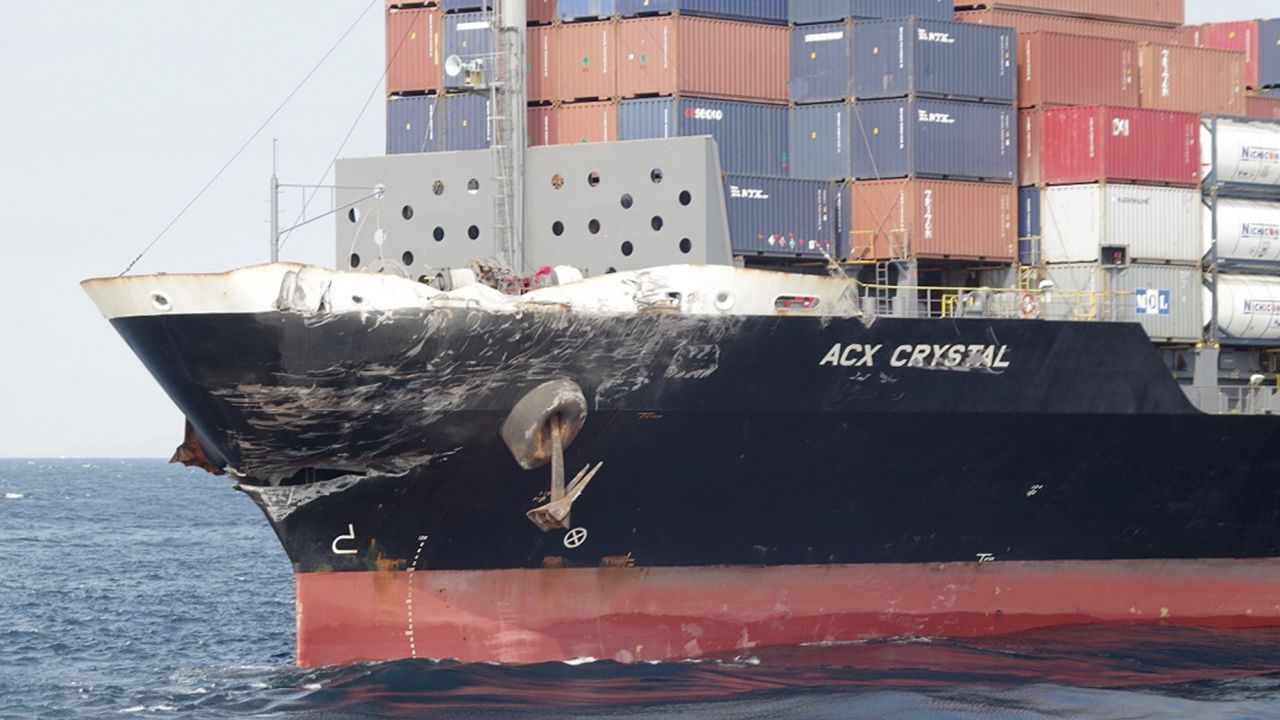The container ship ACX Crystal is seen in the waters off Japan after it had collided with the USS Fitzgerald on  Saturday.