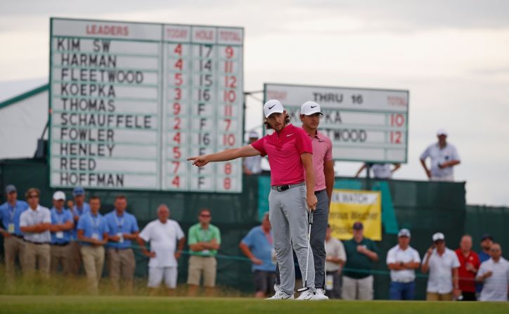 The 30-year-old Harman leads from England's Tommy Fleetwood (left), Brooks Koepka (right) and Thomas.